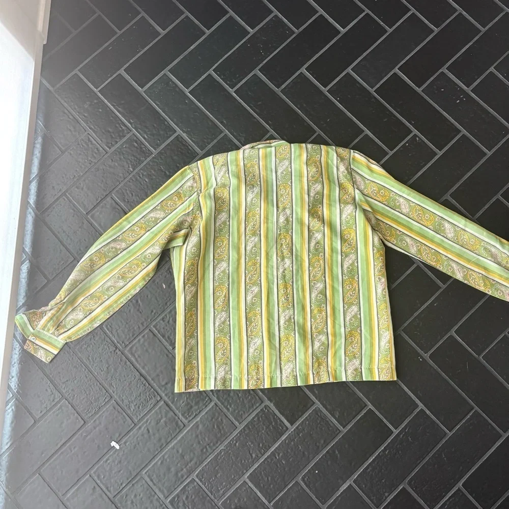 🌼 Vintage 70s Paisley Stripe Blouse | Mod Boho Vibes | No Tag - Picture 3 of 4